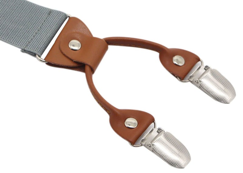Timiot Menâ€™s Y-Back 4 Metal Clip Elastic Wide Suspenders Perfect For Both Casual&Formal (Light Grey) - Image 2